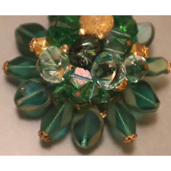 Vintage West Germany Green Brooch Fancy Beads Stamped Filigree - Picture 4 of 5